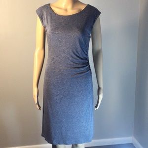 LOFT STRETCHY BLUE/GRAY SCOOP-NECK SHEATH DRESS